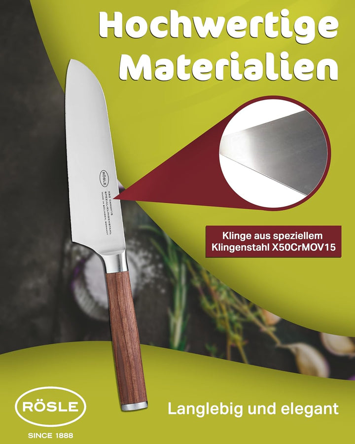 RÖSLE Santokumesser Masterclass, Hochwertiges Küchenmesser zum feinen Schneiden von Fleisch, Fisch u