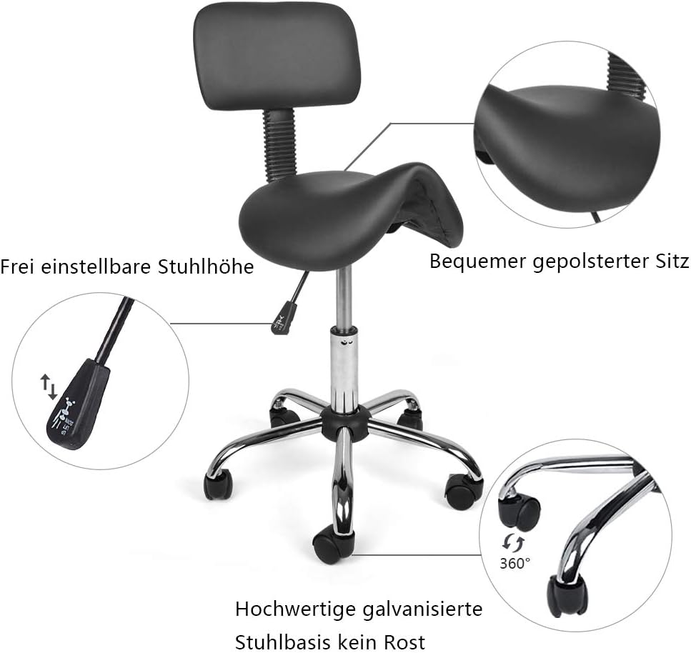 Mingone Sattelhocker mit Rückenlehne Drehhocker Arbeitsstuhl Ergonomisch Bürohocker mit Rollen Satte