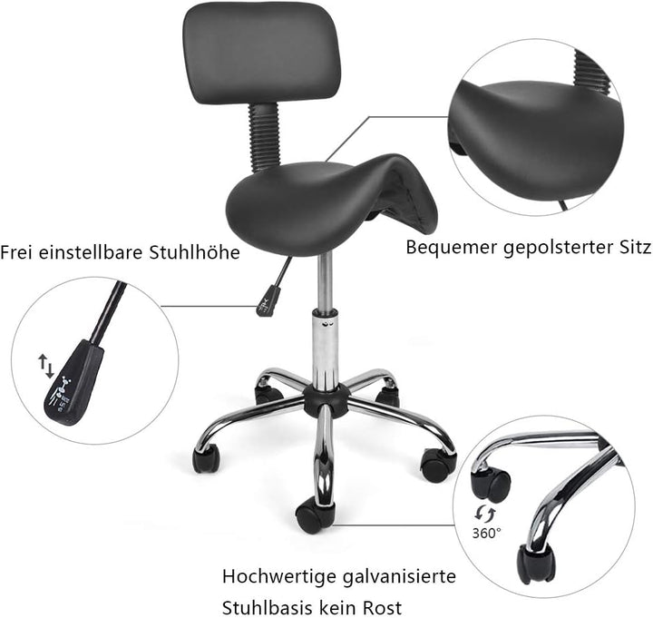 Mingone Sattelhocker mit Rückenlehne Drehhocker Arbeitsstuhl Ergonomisch Bürohocker mit Rollen Satte