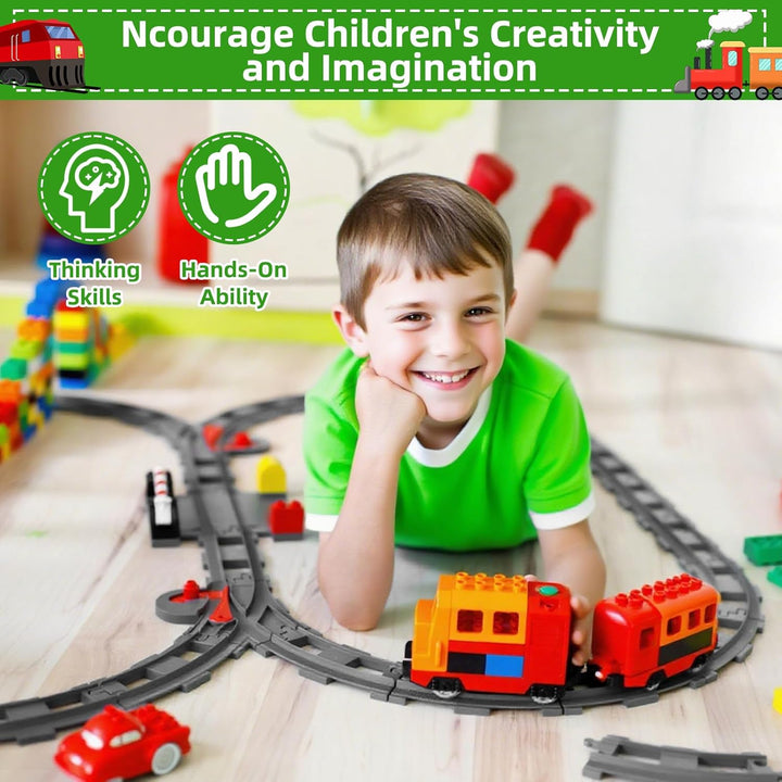 Bausteine Zug Schienen Set,32 Stück City Zug Schienen,Spielzeug Eisenbahnschienen,Bestehend aus Cros