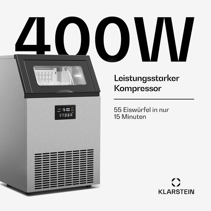 Klarstein Glacial Eiswürfelmaschine - 55 kg/24 h, 15 kg Behälter, LED-Display, Selbstreinigung, Edel