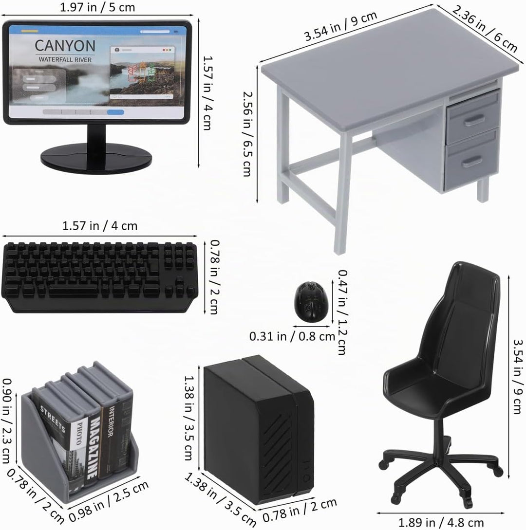 2 Sets Miniatur PuppenhausmöBel BüRotisch Mit Stuhl Computer Modell Simulations Pc Spielzeug FüR Kin
