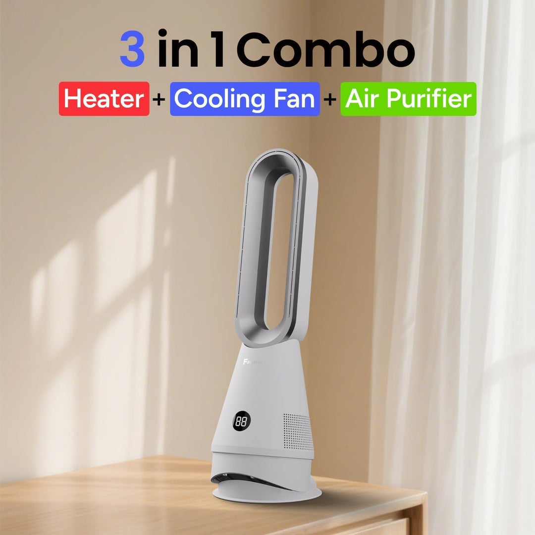 Turmventilator & Heizlüfter (25 Zoll) – 3-in-1, HEPA-Filter, 80° Oszillation, 8 Stufen, 9H Timer & F