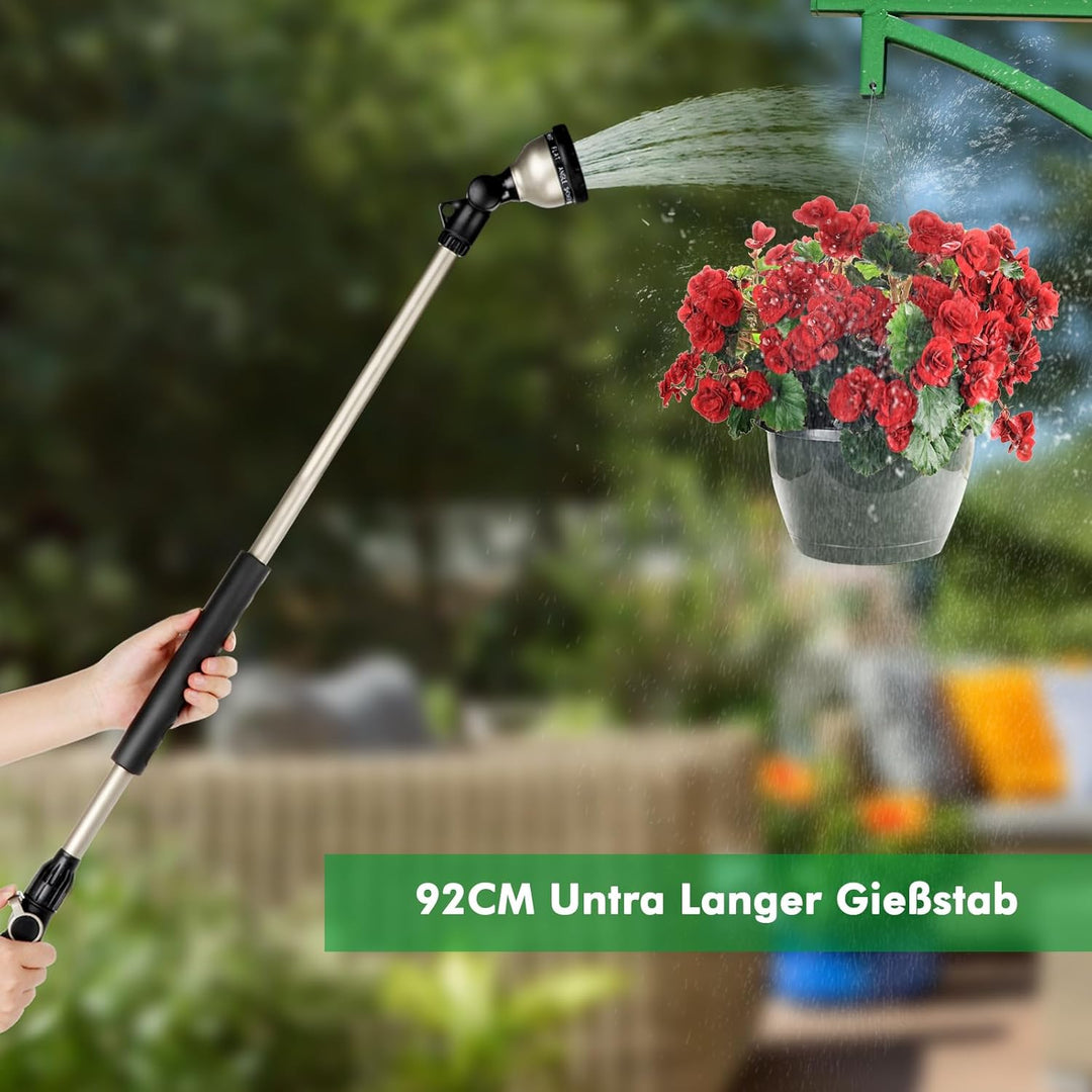 RESTMO 92 cm Untra Langer Giessstab, Gartenbrause Metall mit 180° schwenkbaren Kopf | 10 Sprühmuster