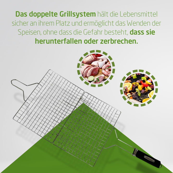 Amig – Grillrost für Barbecue – Doppelter Grillrost mit Sicherheitsverschluss und rutschfestem Griff