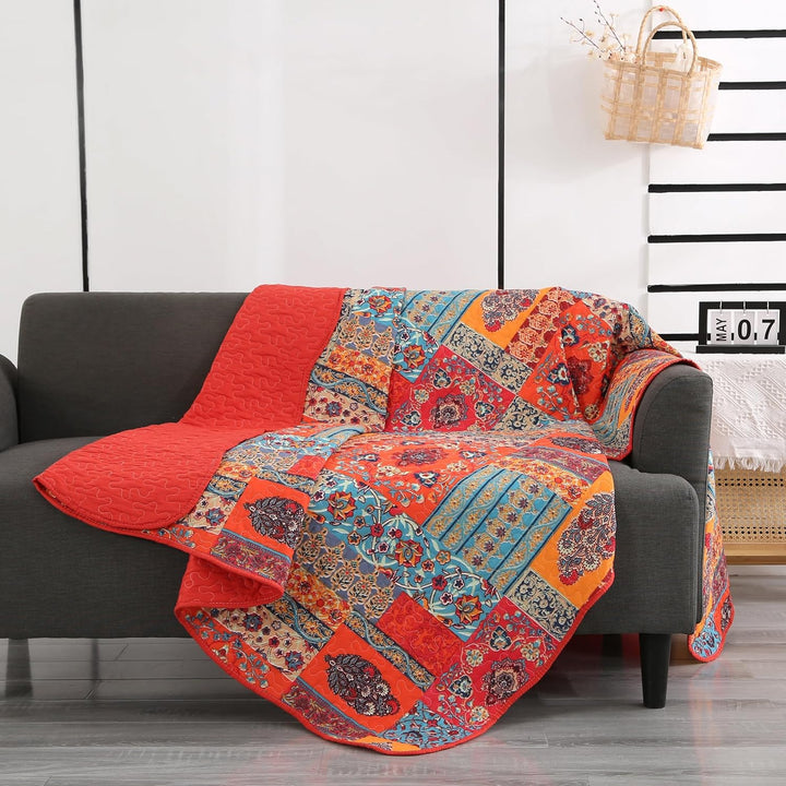 Qucover Tagesdecke Shabby chic 140 x 200 cm Patchwork Bettüberwurf 150x200 aus Baumwolle Gesteppte D