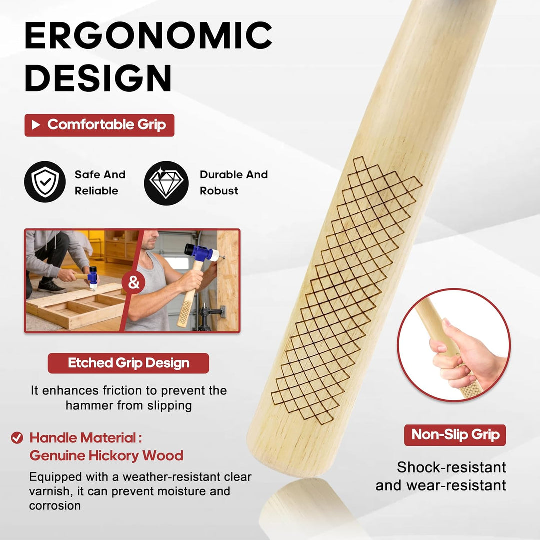 C&amp;T 24oz Rubber Soft Face Mallet Hammer,Gummihammer,D=45mm,Doppelseitig Mit 70°Hartem TPU Und 60°Wei