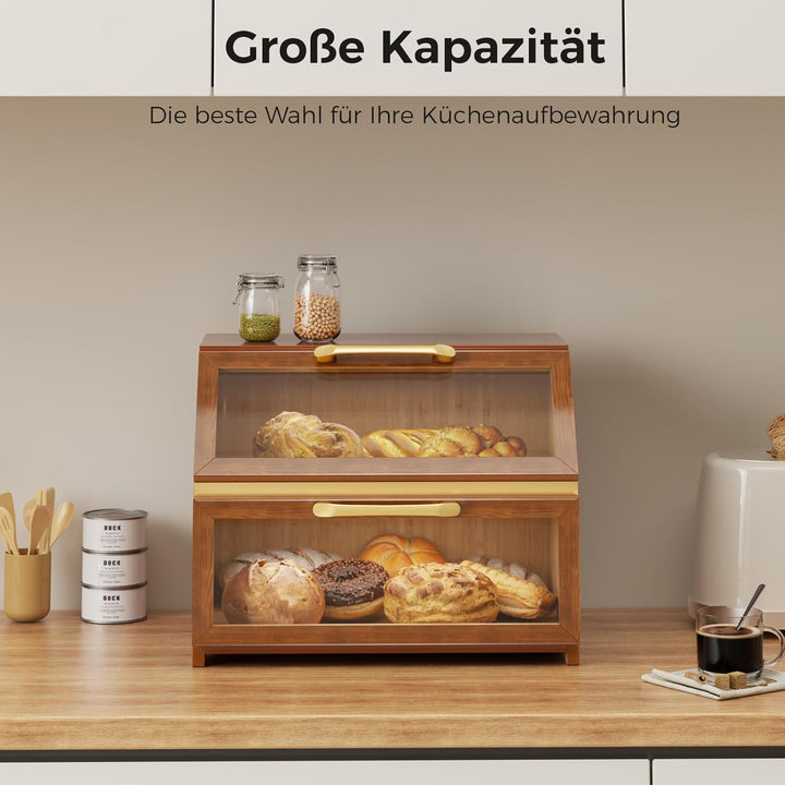 Brotkasten mit Belüftung aus Holz für die Küchentheke,grosser Brotaufbewahrungsbehälter für selbstge