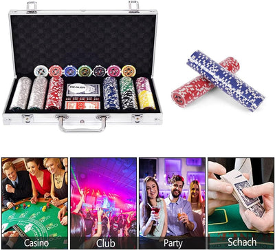 RELAX4LIFE Pokerset Pokerkoffer mit 300 Poker Chips, 2 Kartendecks, Händler & 5 Würfel, Kartenspiel