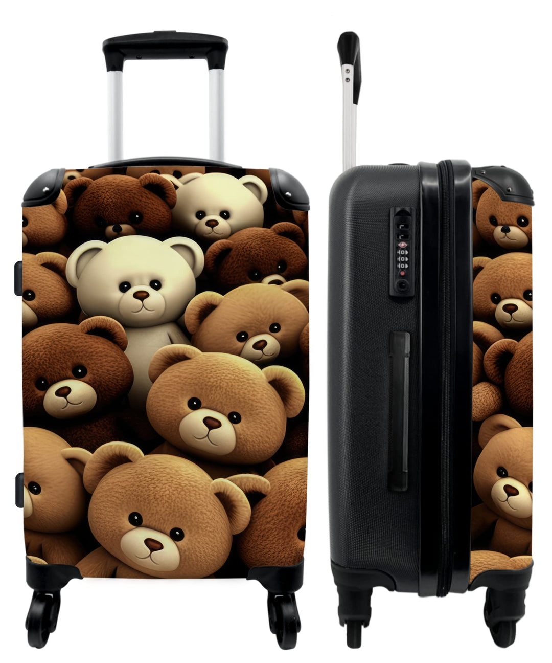 NoBoringSuitcases.com® Koffer gross Trolley Rollkoffer Reisekoffer mit 4 Rollen Fotokoffer - Teddybä