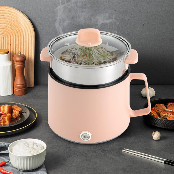 1.7L Elektrische Hot Pot mit Dampfgarer, 220V Mini Multikocher Tragbare Antihaft Topf mit Doppelter