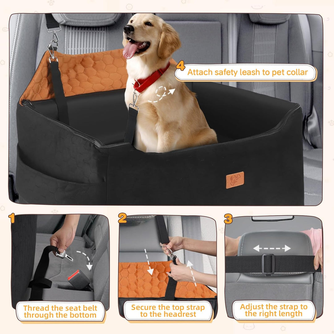 Hunde Autositz für Mittlere/Grosse, Abnehmbarer und Waschbarer Sitzerhöher Hundebett Auto, Inklusive