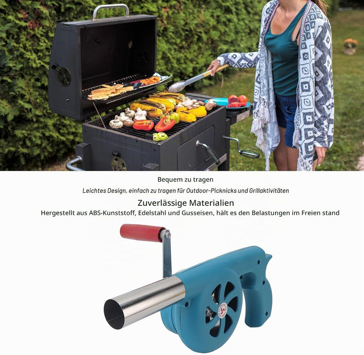Fockety BBQ-Ventilator-Luftgebläse, Tragbarer Handkurbel-BBQ-Ventilator, Erhöht die Feuerkraft, Schn