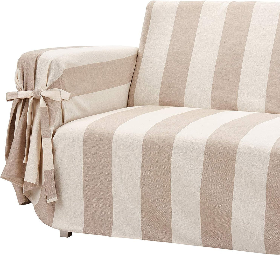 HomeLife Maschinenwaschbare,gestreifte Baumwoll-Sofabezüge,2-Sitzer,Schutz vor Staub,Schmutz,Flecken