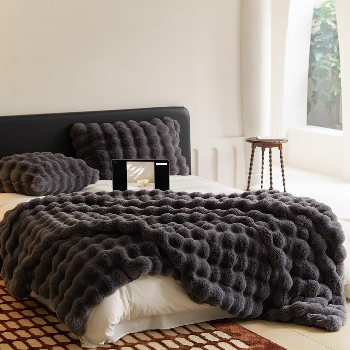Lanqinglv Kuscheldecke Flauschig Decke 130x150 Grau,Kaninchen Kunstfell Decke Plüsch,Wohndecke Dick