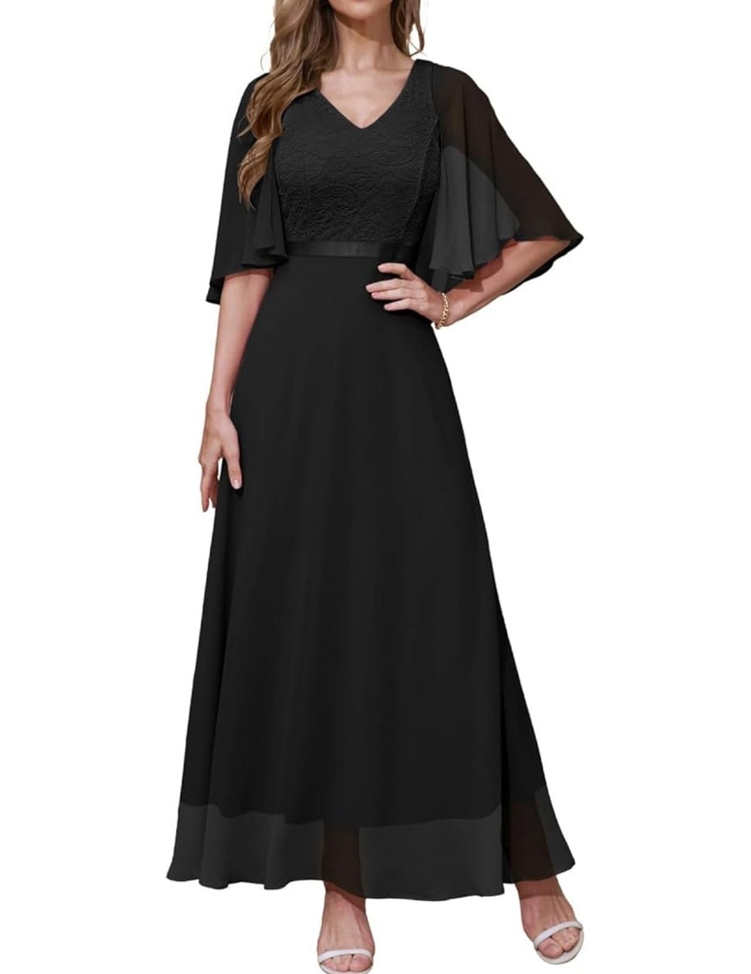 DRESSTELLS Festliche Abendkleider Damen Hochzeit Ballkleid Elegant Lang Brautkleid Standesamt Chiffo