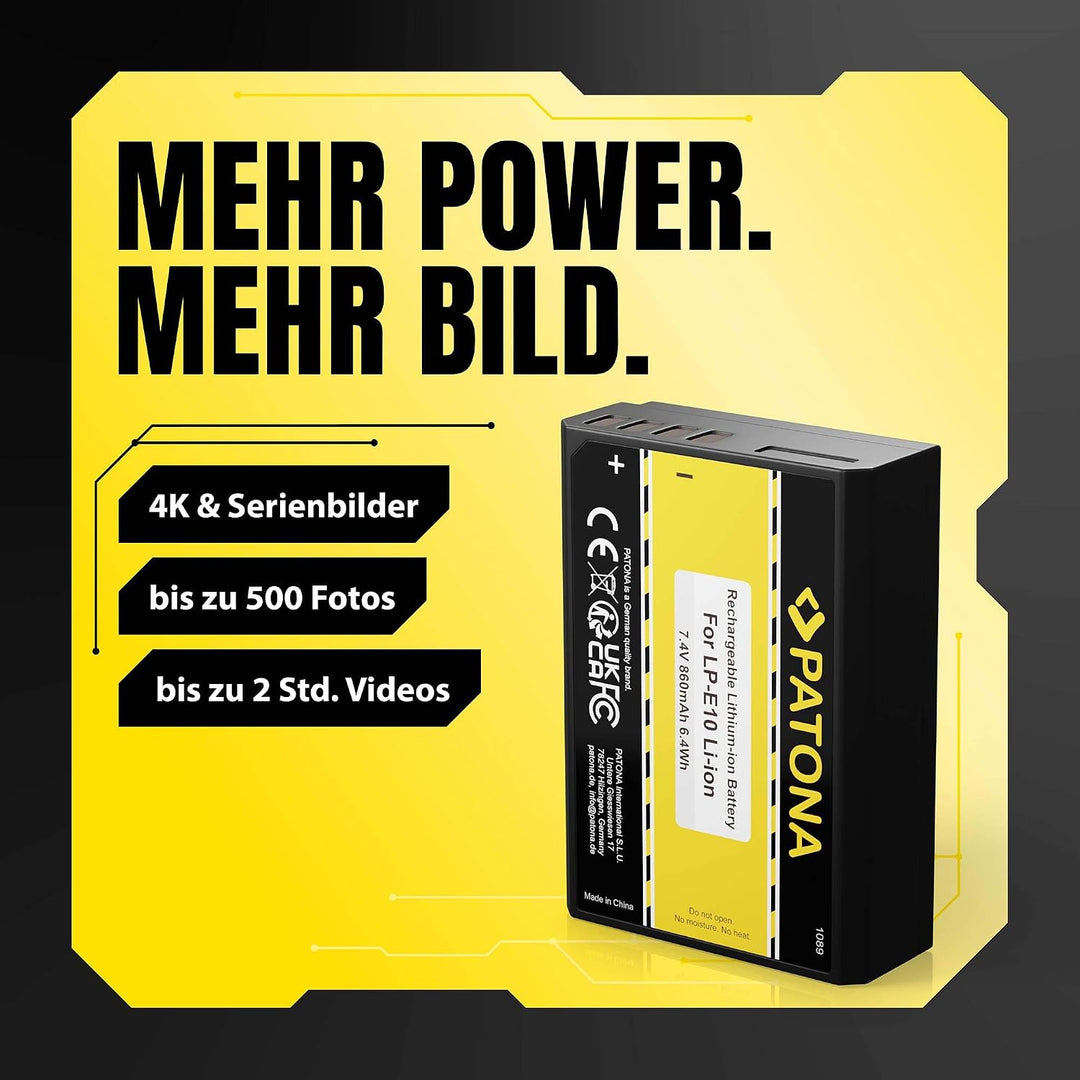 PATONA 2X Akku Ersatz für Canon LP-E10 LPE10 Battery Pack 860mAh 7.4V | Ersatzakku für EOS 1100D 120