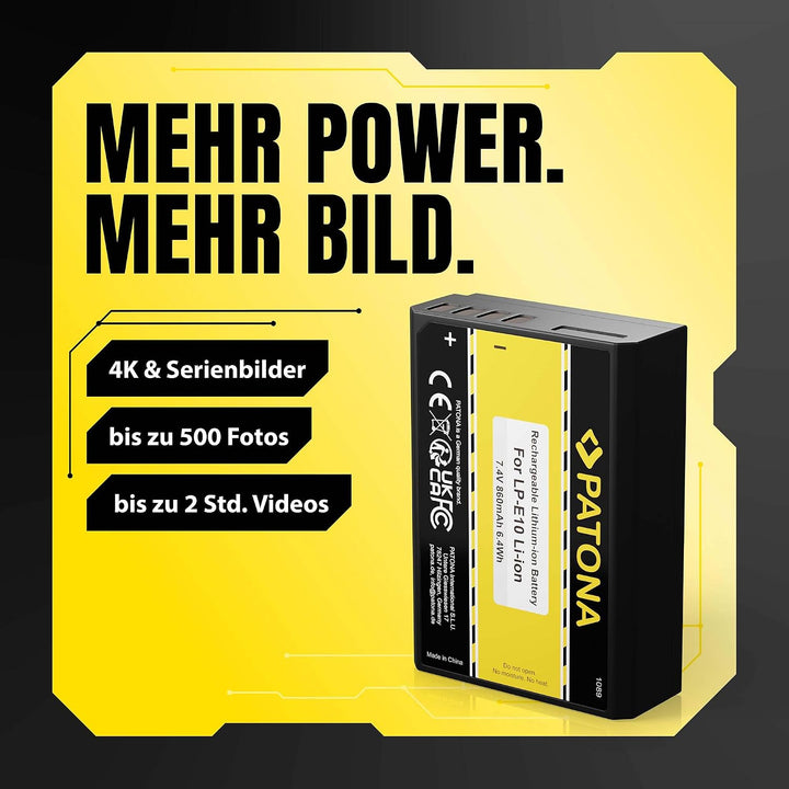 PATONA 2X Akku Ersatz für Canon LP-E10 LPE10 Battery Pack 860mAh 7.4V | Ersatzakku für EOS 1100D 120