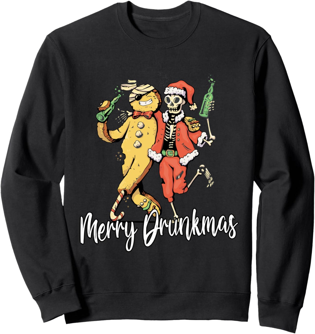 XMAS Frohe Weihnachten & Merry Drunkmas Skelett & Lebkuchen Sweatshirt