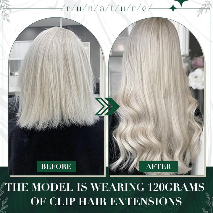 RUNATURE Clip in Extensions 45cm Blond Clip Extensions Echthaar Weisse Blondine Remy Extensions Clip