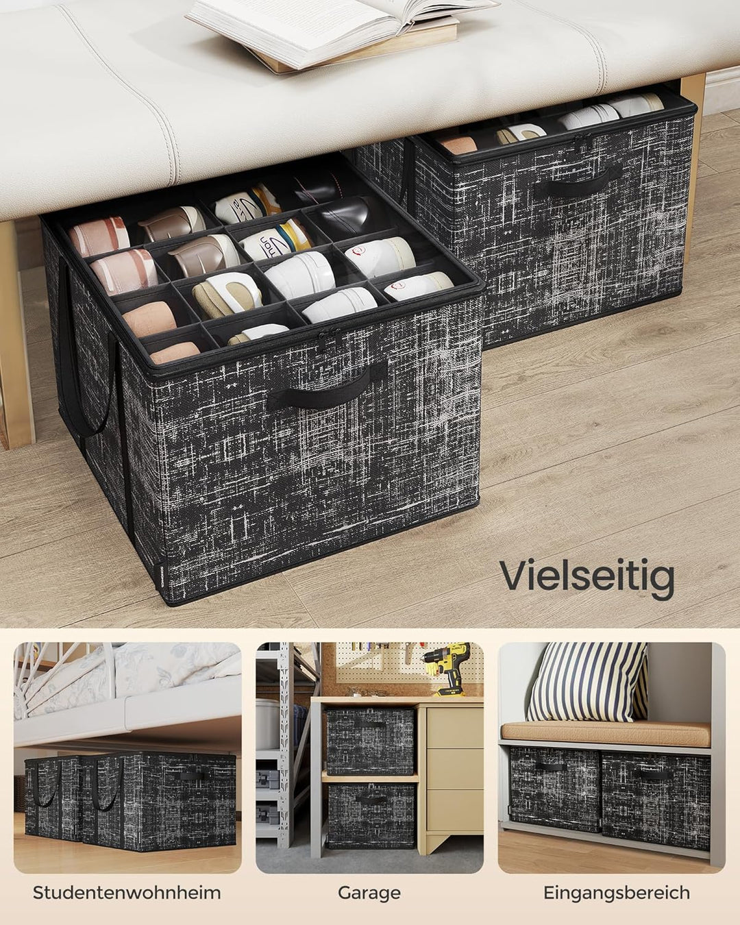 SONGMICS Schuh-Organizer, 2er Set, jeder für bis zu 16 Paar Schuhe, Schuhaufbewahrung, Griffe, trans