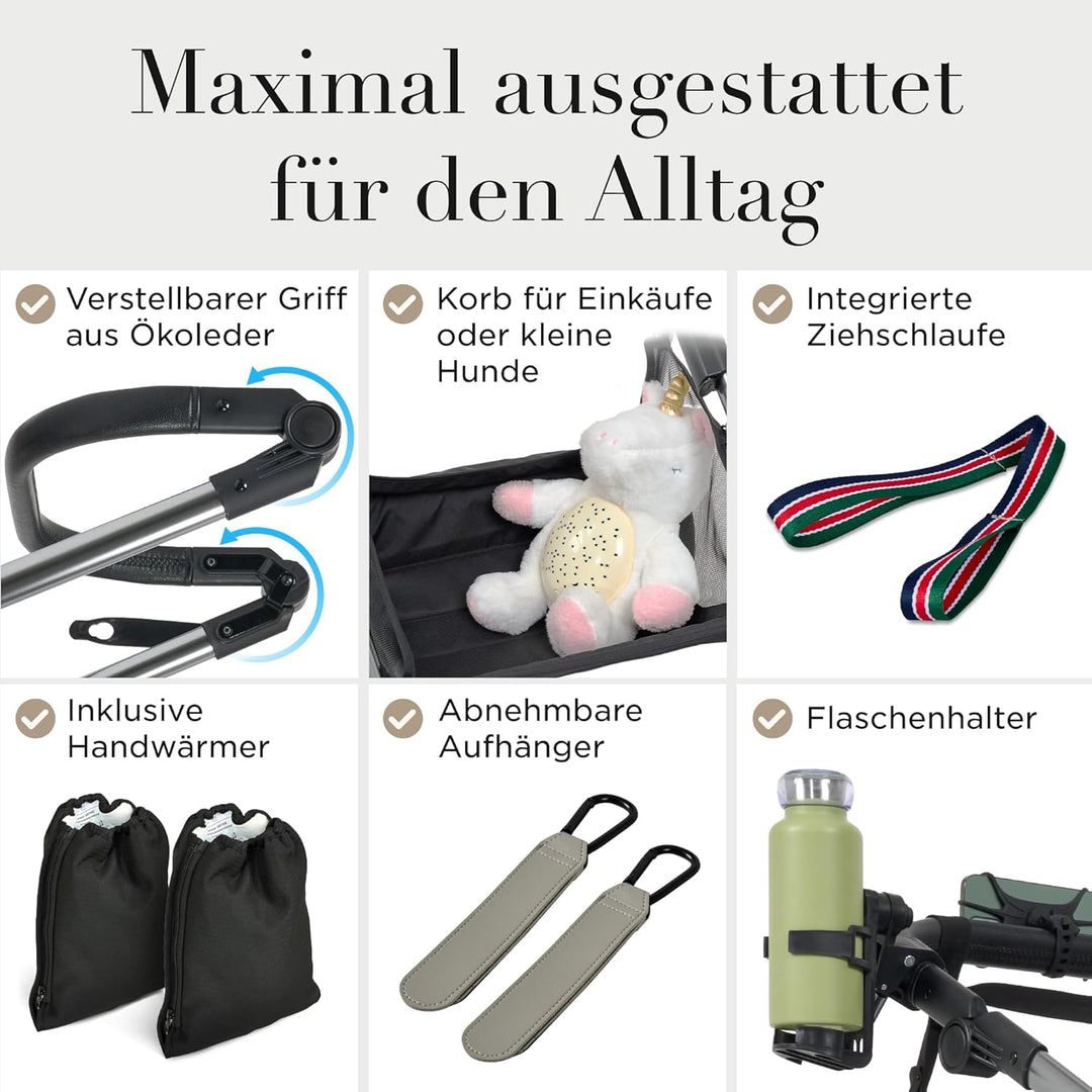 Kinderwagen 2 in 1 [Babywanne & Sportsitz] Buggy mit Aluminium-Gestell | Kinderbuggy Höhenverstellba