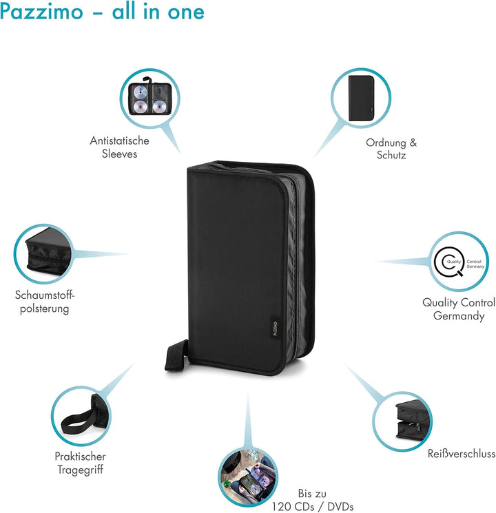 CD Tasche zur Archivierung von 120 Discs/CD/DVD/Blu-ray – CD Organizer ideal zum Transport von Filme