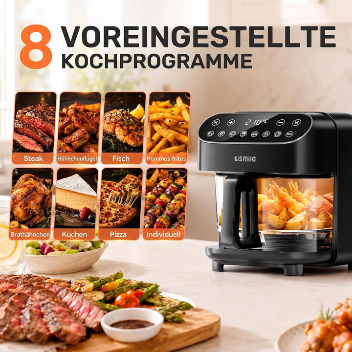 Kismile Glas Airfryer 4,7L, Heissluftfritteuse, Borosilikatglas, Touchscreen | 4,7L Borosilikatglas-