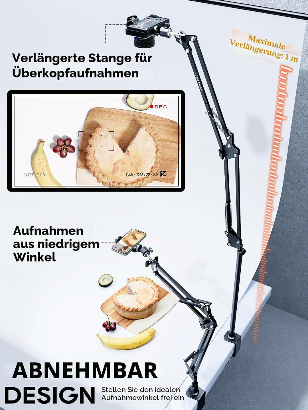 Overhead Kamera Stativ [40 cm erhöhen]-Professioneller Kamera Ständer Flexibel Gelenkarm Tisch Halte