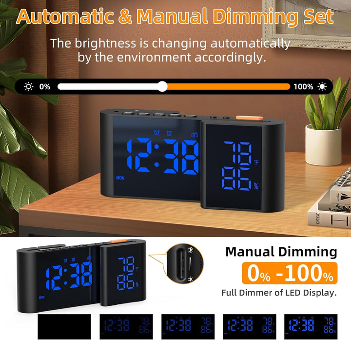 Lancoon Digitaler Radiowecker 6'' Spiegel LED Uhr mit Luftfeuchtigkeit und Temperatur Duale Alarmein