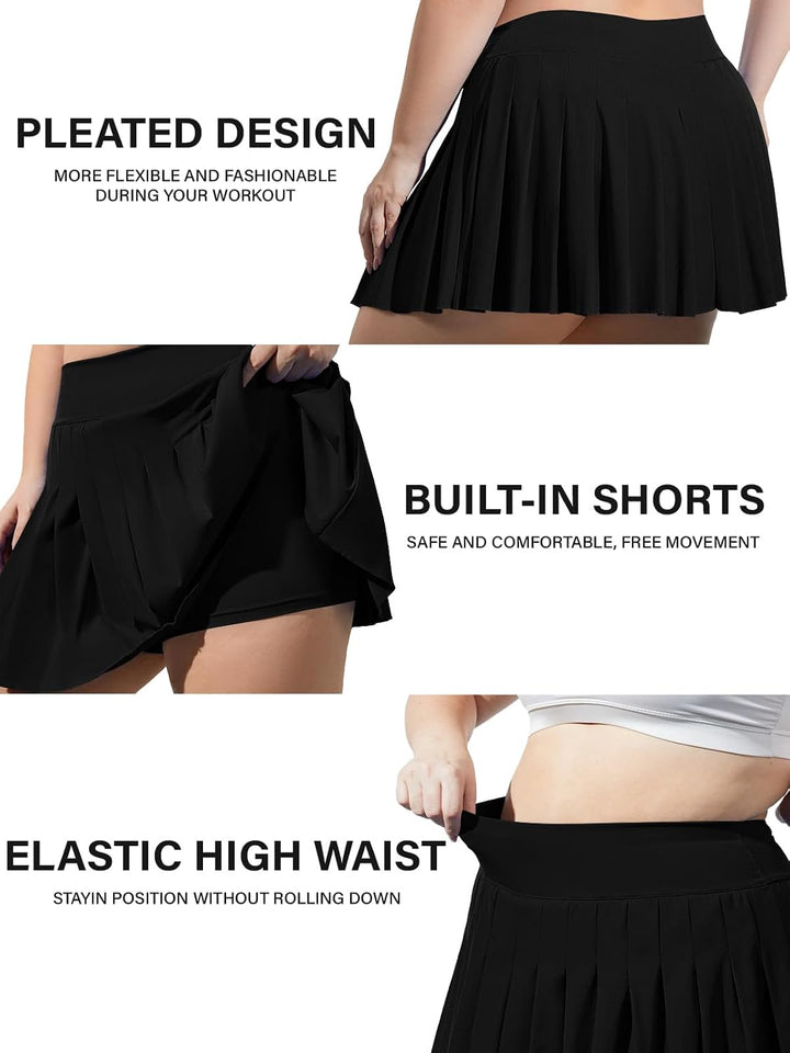 Moon Wood Damen Mini Rock Elastisch Hohe Taille Solid Basic Gefaltet Röcke Tennis Skater Skirt Kurz