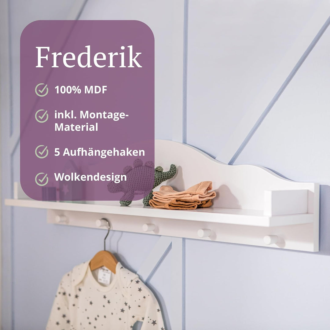 Puckdaddy Wandregal Frederik – 80x14x20 cm, dekoratives Regalbrett mit Wolken-Design in Weiss, Kinde