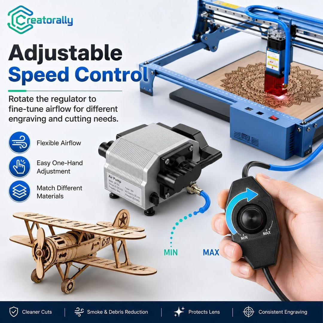 Creatorally Air Assist Laser, 30L/Min Luftpumpe für Lasergravierer mit Speed Control, Laserpumpe f
