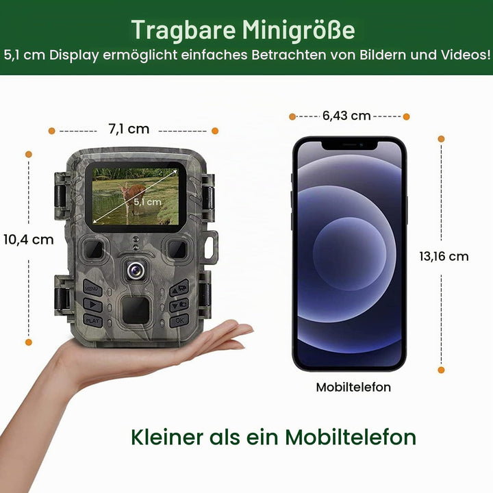Mini Wildkamera 20MP 1080P HD Wildtierkamera 850nm IR LEDs Wildkamera mit Nachtsicht Bewegungsmelder