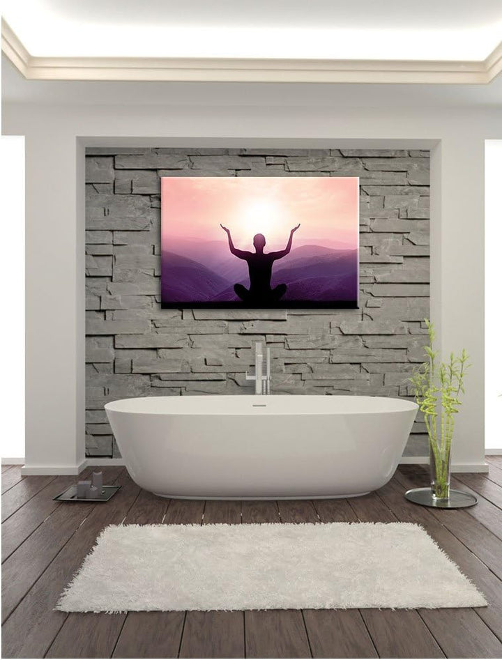 Yoga in den Bergen, Format: 100x70 auf Leinwand, XXL riesige Bilder fertig gerahmt mit Keilrahmen, K