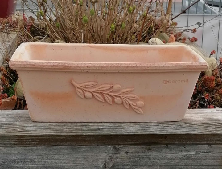 NEU !! Blumenkasten 50 cm mit Olivendekor echt Terracotta Terrakotta Garten Deko Pflanztopf Balkonka