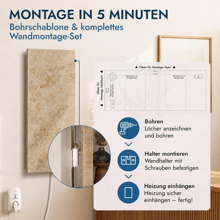 Marmor Infrarotheizung 800 Watt Jura – Massive Wandheizung aus deutschem Jura-Marmor, energiesparend