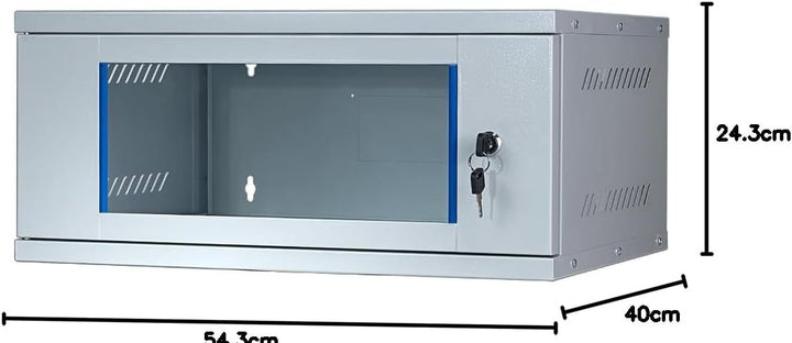 Netzwerkschrank 19 Zoll 4 HE I 400 mm Tiefe I Serverschrank Grau I Wandmontage I abschliessbare Glas