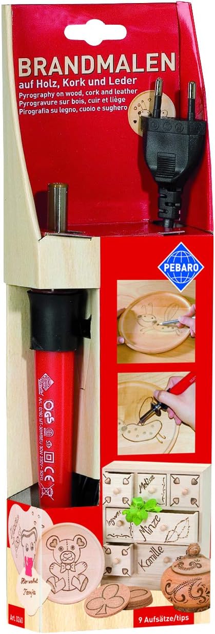 GLOREX 6 1671 001 - Pebaro Brandmalkolben mit 9 Aufsätzen aus Messing, mit Auflageböckchen &amp; FRUE1 F