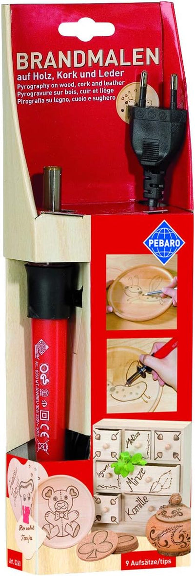 GLOREX 6 1671 001 - Pebaro Brandmalkolben mit 9 Aufsätzen aus Messing, mit Auflageböckchen & FRUE1 F