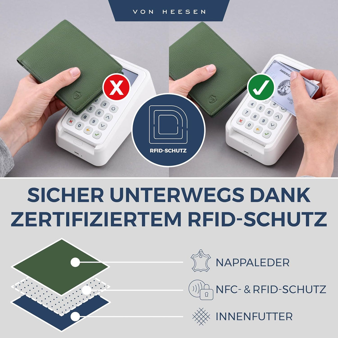 VON HEESEN Leder Geldbörse RFID Schutz I Echtleder Geldbeutel für Damen &amp; Herren I Portemonnaie Brie