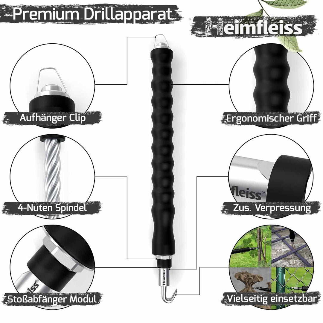 Heimfleiss® Drillapparat Driller + Rödeldraht 1,4 x 100 bis 300 mm (1000 Stk) - Set aus Drahtbinder