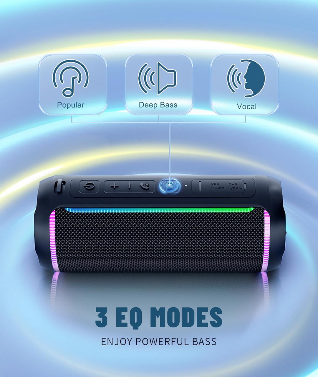 Ortizan Bluetooth Lautsprecher, Musikbox mit LED-Licht, Bluetooth 5.3, 30 Stunden Spielzeit, tragbar