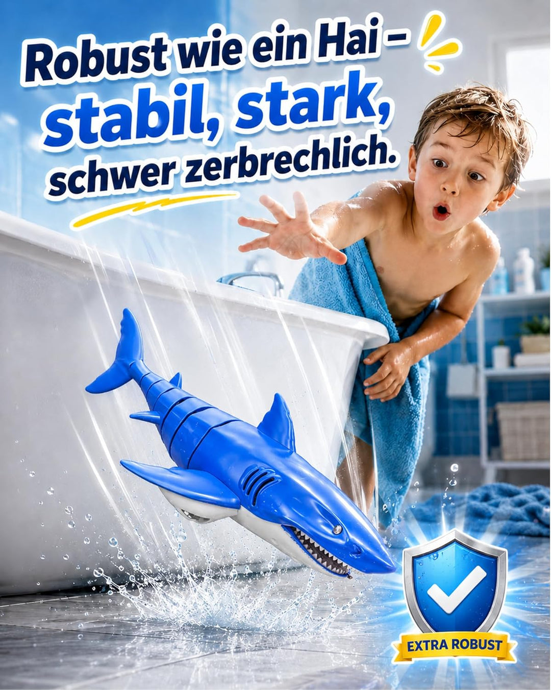 KOKODI Ferngesteuerter Robo-Hai für Kinder ab 3 Jahren – RC Wasserspielzeug mit Licht &amp; Wasserdichte