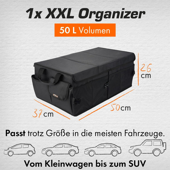 Upgrade4cars Premium Kofferraum Organizer mit Deckel & Klett | Kofferraumtasche Gross, Faltbar & rut