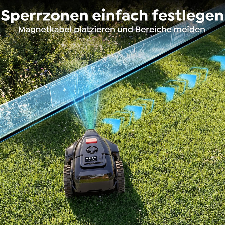 YARDCARE V3 Mähroboter ohne Begrenzungskabel, KI-Visionsnavigation, 150+ Hinderniserkennung, App-Ste