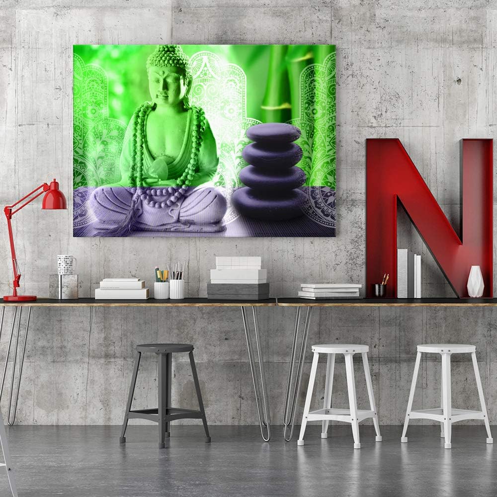 Feeby Bilder Buddha 90x60 cm Leinwandbild 1 Teilig - Kunstdruck modern zen spa grün M_10741 90L x 60
