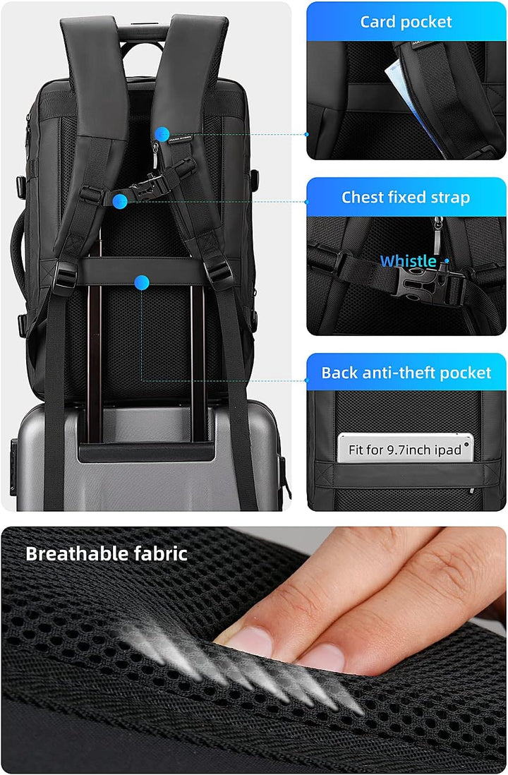 Mark Ryden Laptop-Rucksack, 38 L wasserdichter Business-Handgepäck Rucksack Diebstahlsicherer Rucksa