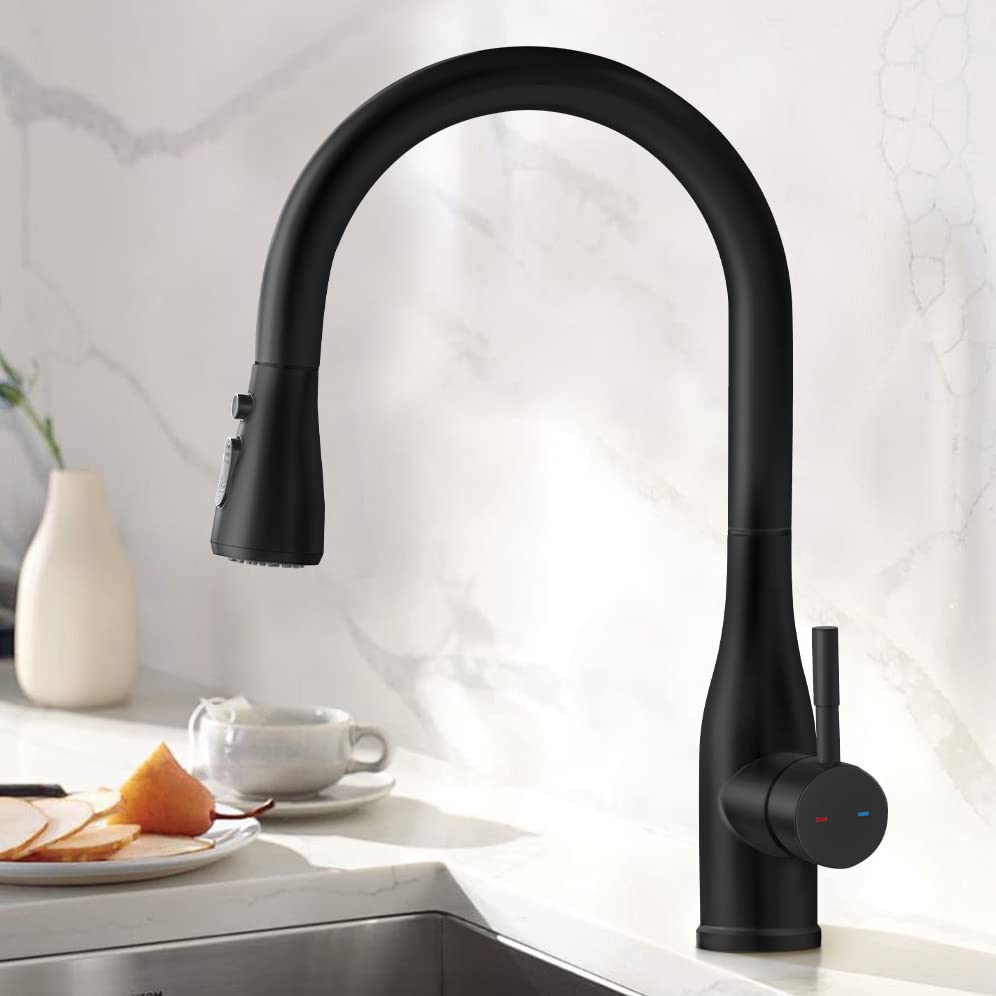 Wasserhahn Küche Schwarz, YUANNY Küchenarmatur mit Brause Ausziehbar, Armatur Küche 3 Modus Spültisc