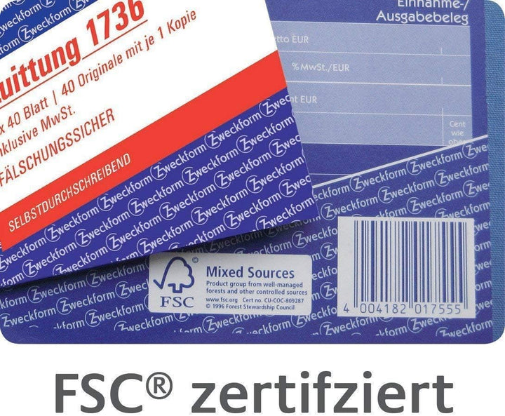 10er Sparpack Avery Zweckform 1735 Quittung MwSt. separat ausgewiesen, DIN A6 quer, fälschungssicher